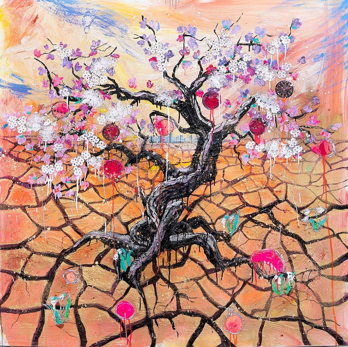 FullArt Desert Blooming - Premium Colorful Signed Unisex Foulard - 140X140cm