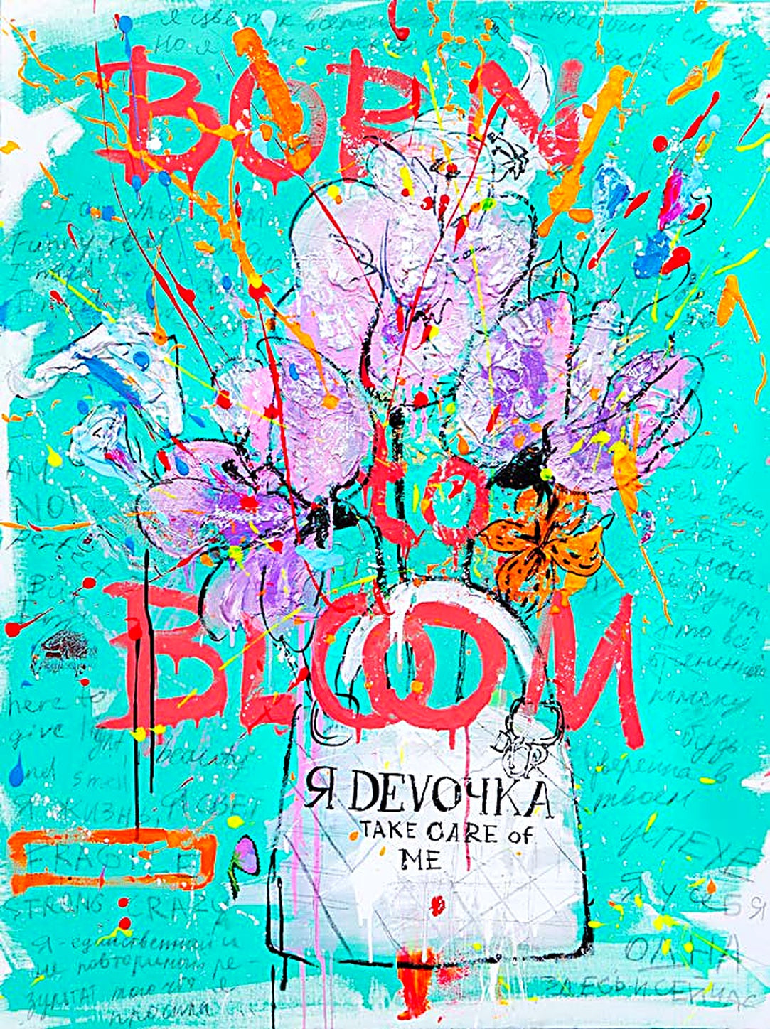 FullArt Born to Bloom - Premium Colorful Signed Unisex Foulard - 140X200cm