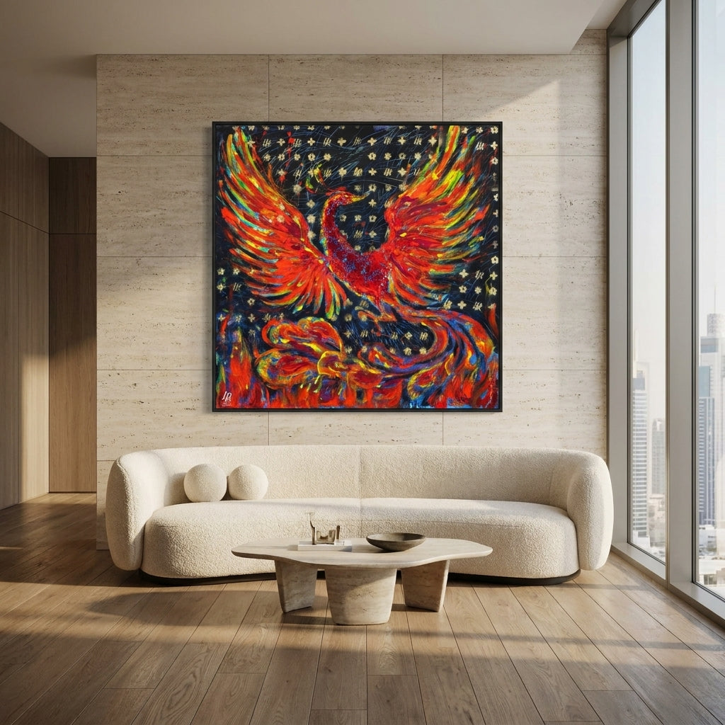 FullArt Fire Bird - Premium Colorful Signed Unisex Foulard - 140X140cm