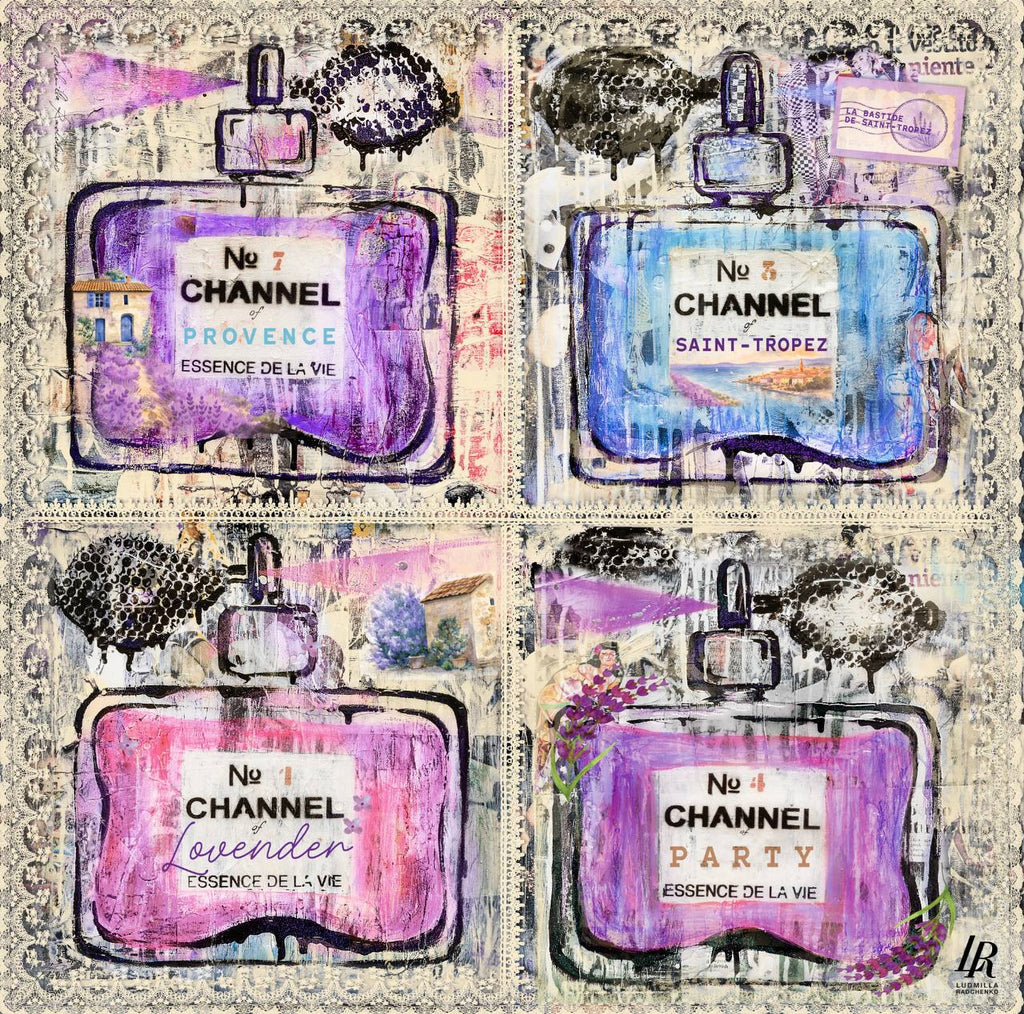 FullArt Channel Of Lavender Saint-Tropez - Multiple Art print scarf 140X140, art-to-wear, limited edition