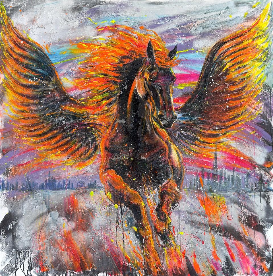 Artwork FIRE HORSE, 150X150Cm, Art Series The Wings of Power, 2025