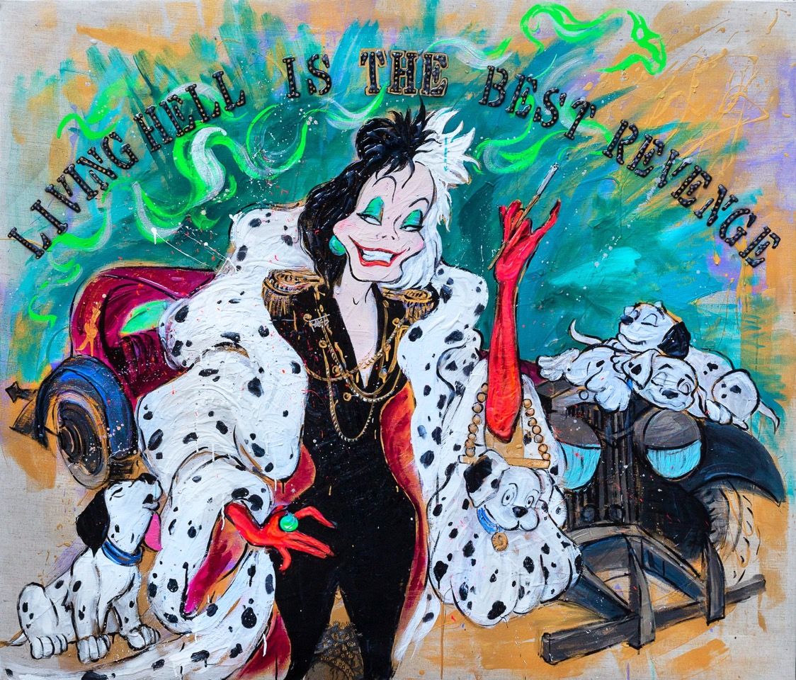 Art Work CRUELLA REVENGE 160 X 140cm , Art Series ICONS RECYCLING 2022, unique piece