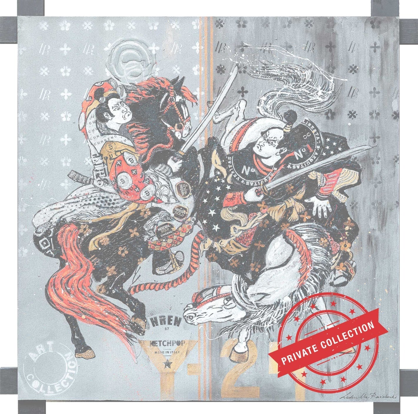 Art Work Samurai'S Fighting 145X145Cm, Art Series Brand Revolution, 2023, unique piece, private collection