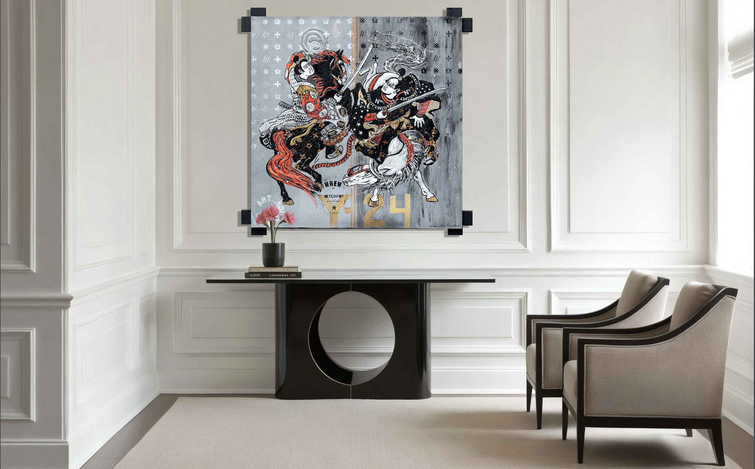Art Work Samurai'S Fighting 145X145Cm, Art Series Brand Revolution, 2023, unique piece, private collection