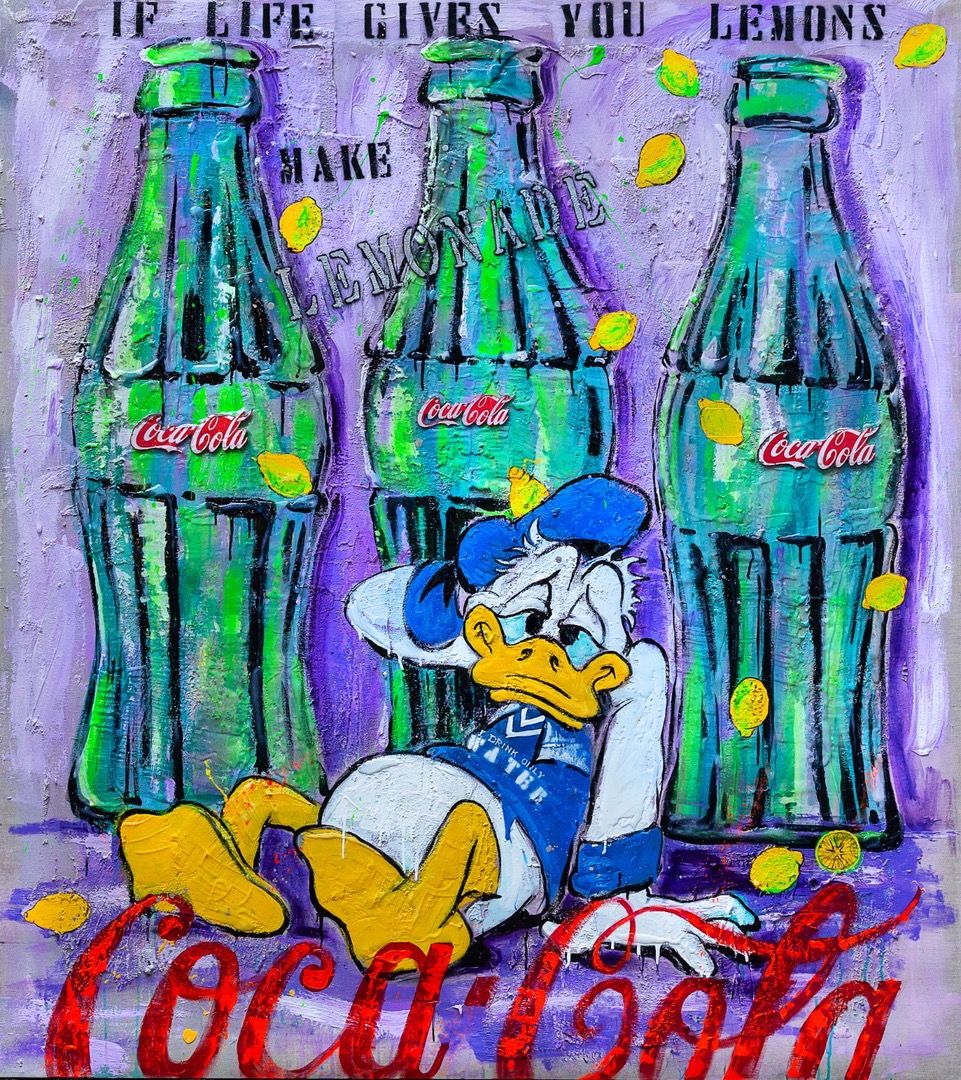 Art Work WRONG LEMONADE 160 X 140cm , Art Series ICONS RECYCLING 2022, unique piece