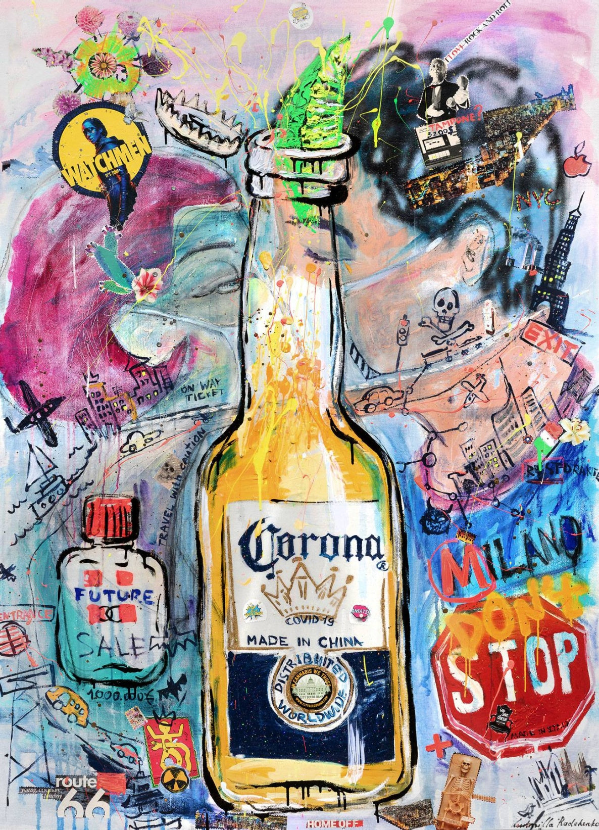 ArtWork CORONA KISS 180X130Cm, 2020, Art Serie Voyage, 2020, unique piece