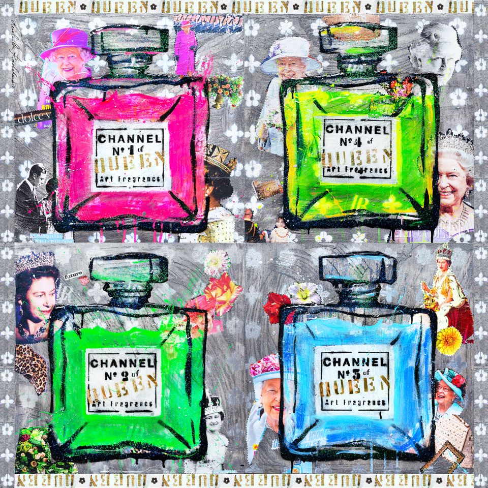 FullArt Silver Channel Of Queen -  - Multiple Art print scarf 140X140, art-to-wear, limited edition