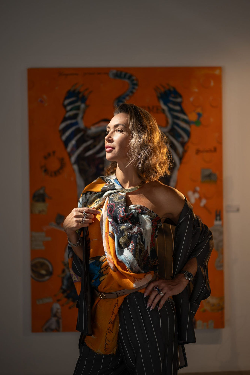 FullArt GREED, The Wings of Power - multiple art print scarf on cashmere and silk 140X200
