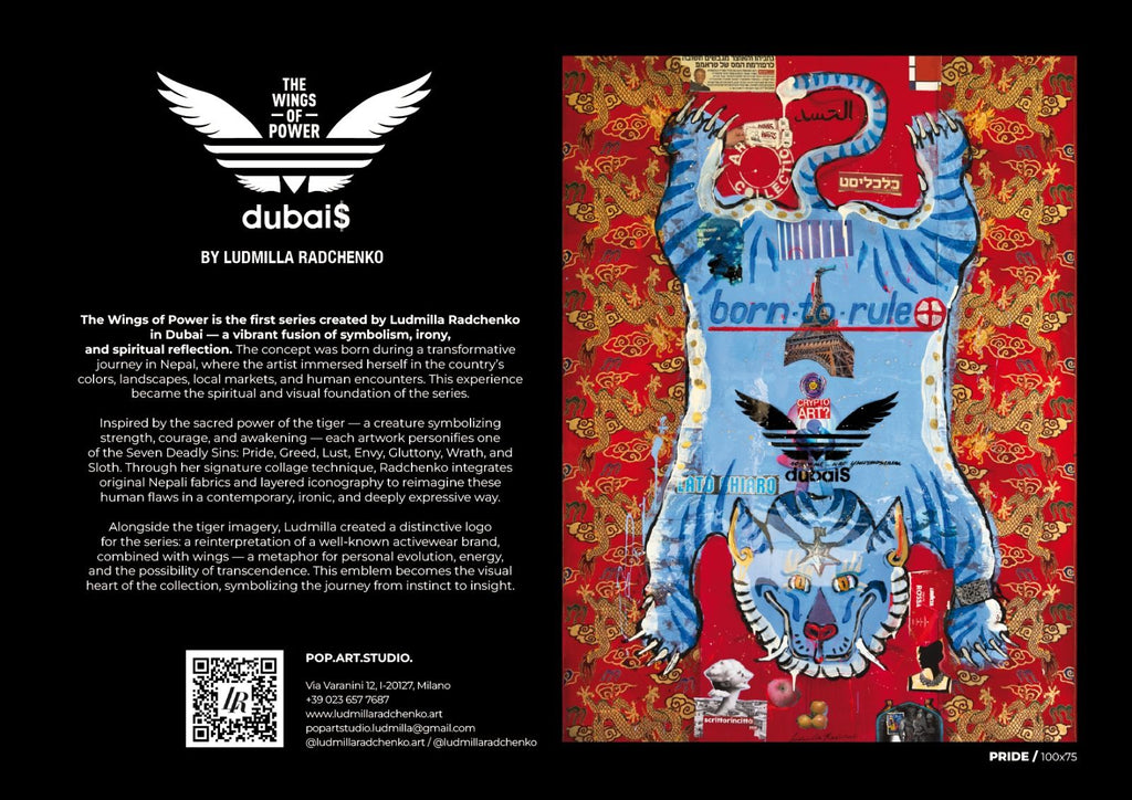 FullArt GREED, The Wings of Power - multiple art print scarf on cashmere and silk 140X200
