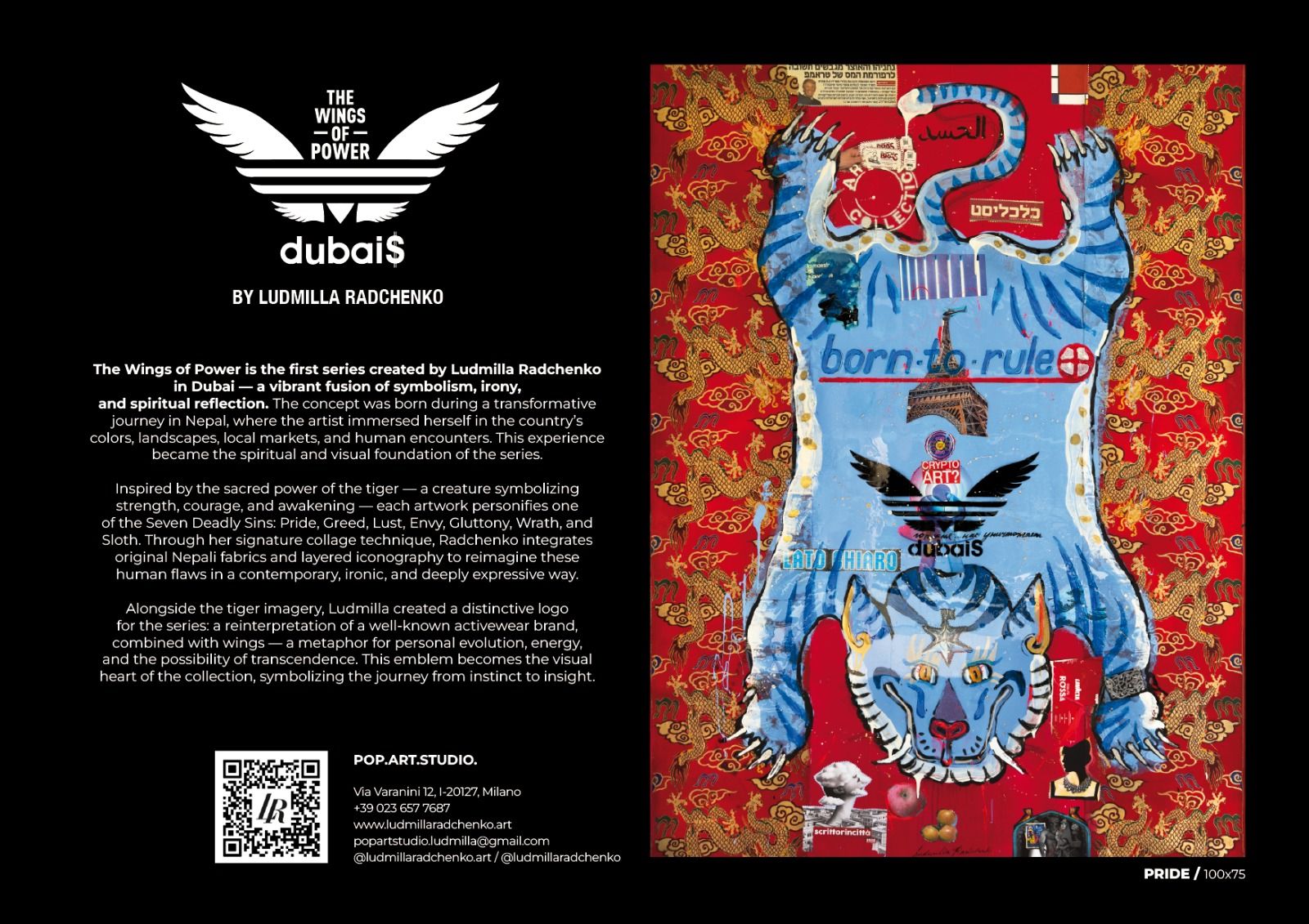 FullArt GREED, The Wings of Power - multiple art print scarf on cashmere and silk 140X200
