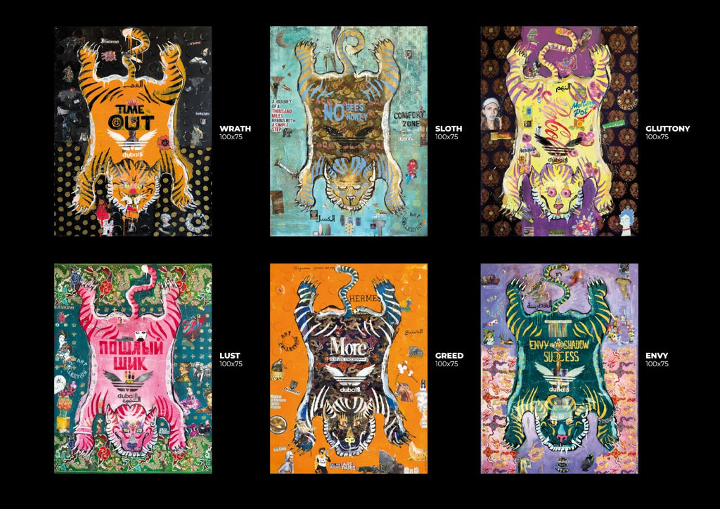 FullArt GREED, The Wings of Power - multiple art print scarf on cashmere and silk 140X200