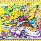 FullArt Bilanciaga, Brand Revolution - multiple art print scarf on cashmere&silk 140X140, Limited edition