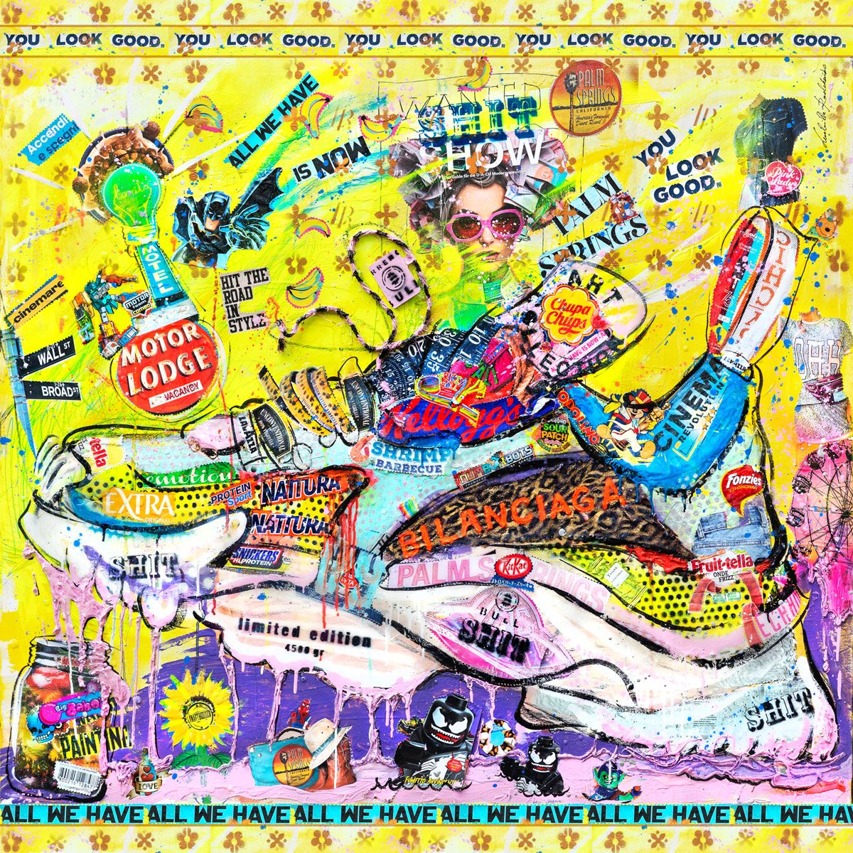 FullArt Bilanciaga, Brand Revolution - multiple art print scarf on cashmere&silk 140X140, Limited edition