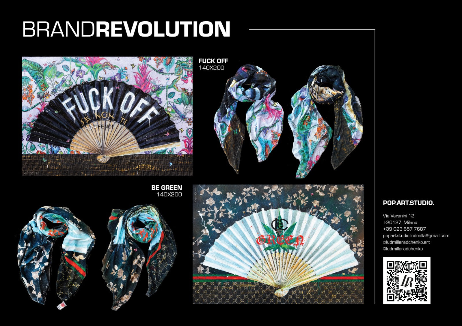 FullArt Bilanciaga, Brand Revolution - multiple art print scarf on cashmere&silk 140X140, Limited edition