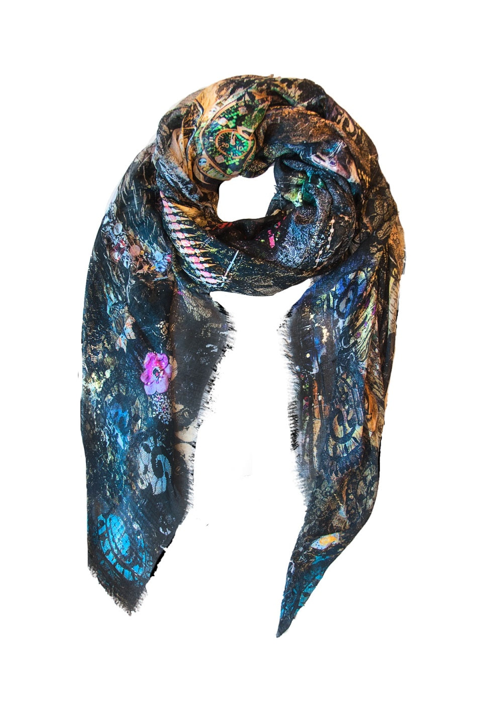 FullArt  BLACK LUXURY - Multiple Art print scarf 200X140, art-to-wear, limited edition