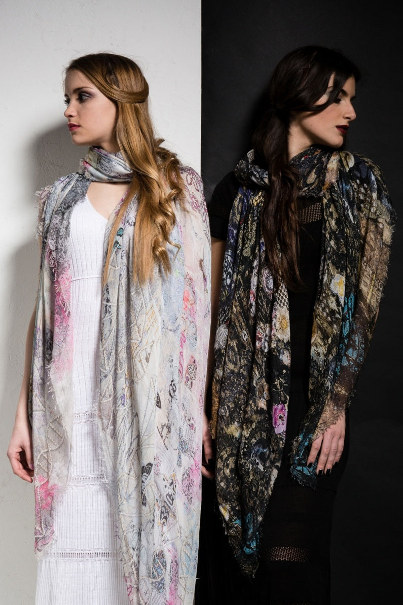 FullArt  BLACK LUXURY - Multiple Art print scarf 200X140, art-to-wear, limited edition