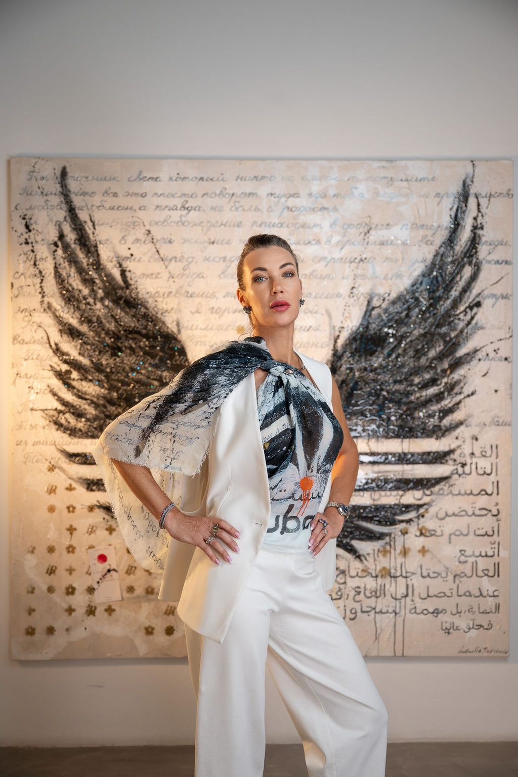 FullArt Black Power - multiple art print scarf on cashmere&silk 140X140, Limited edition