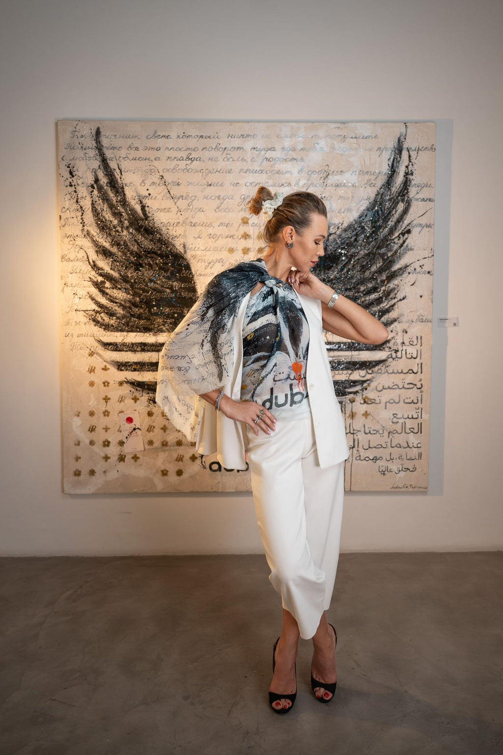 FullArt Black Power - multiple art print scarf on cashmere&silk 140X140, Limited edition