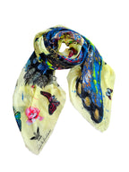 Fullart "BUTTERFLY LIGHT TIME" FullArt, multiple art print scarf on cashmere and silk 140X140