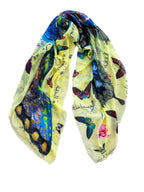Fullart "BUTTERFLY LIGHT TIME" FullArt, multiple art print scarf on cashmere and silk 140X140