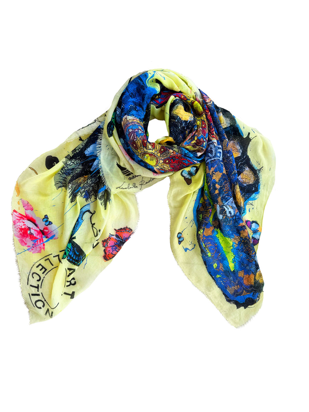 Fullart "BUTTERFLY LIGHT TIME" FullArt, multiple art print scarf on cashmere and silk 140X140