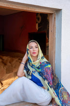 Fullart "BUTTERFLY LIGHT TIME" FullArt, multiple art print scarf on cashmere and silk 140X140