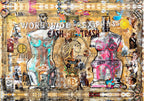 FullArt Cash or Trash - multiple art print scarf 140X200, art-to-wear, limited edition