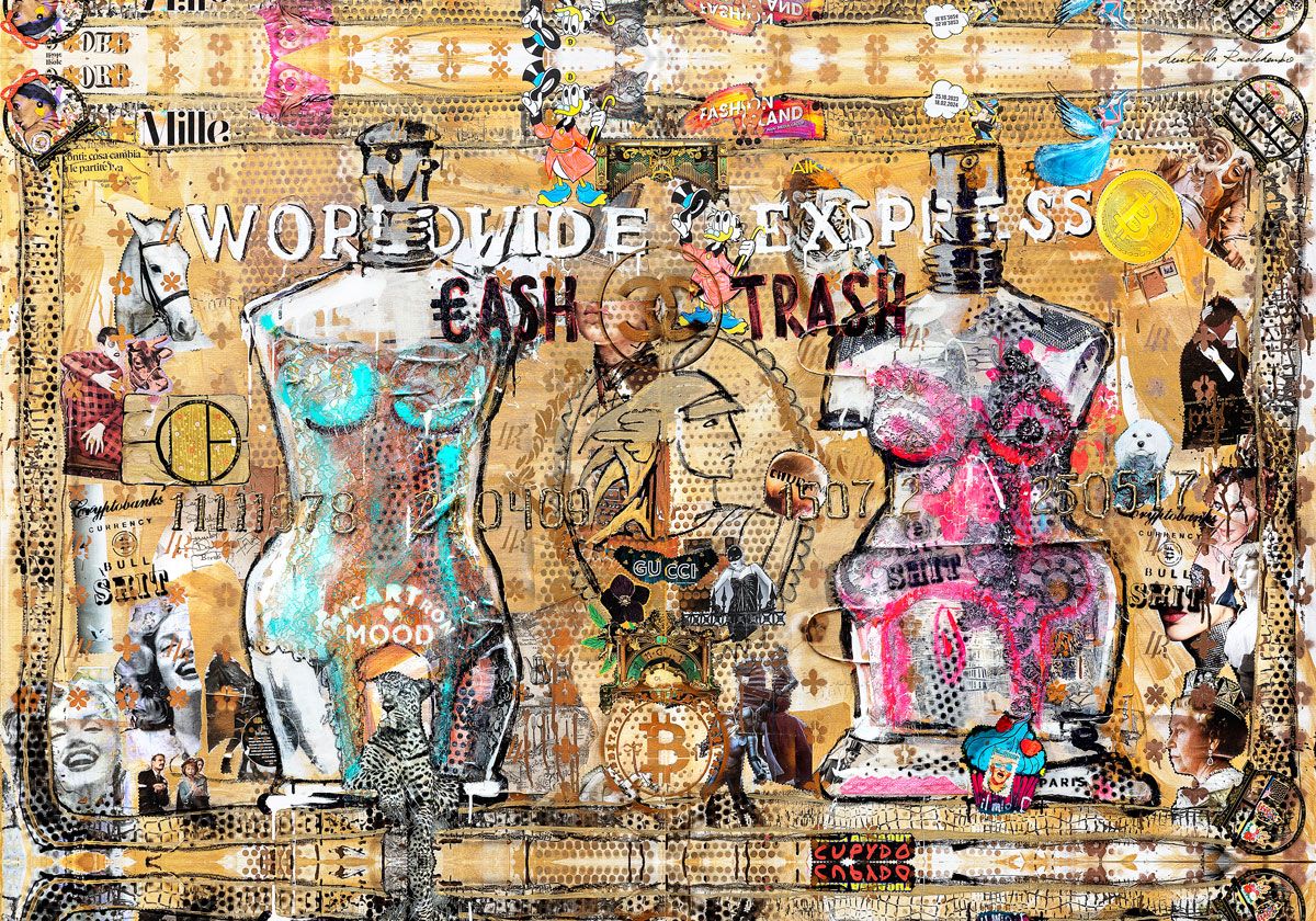 FullArt Cash or Trash - multiple art print scarf 140X200, art-to-wear, limited edition