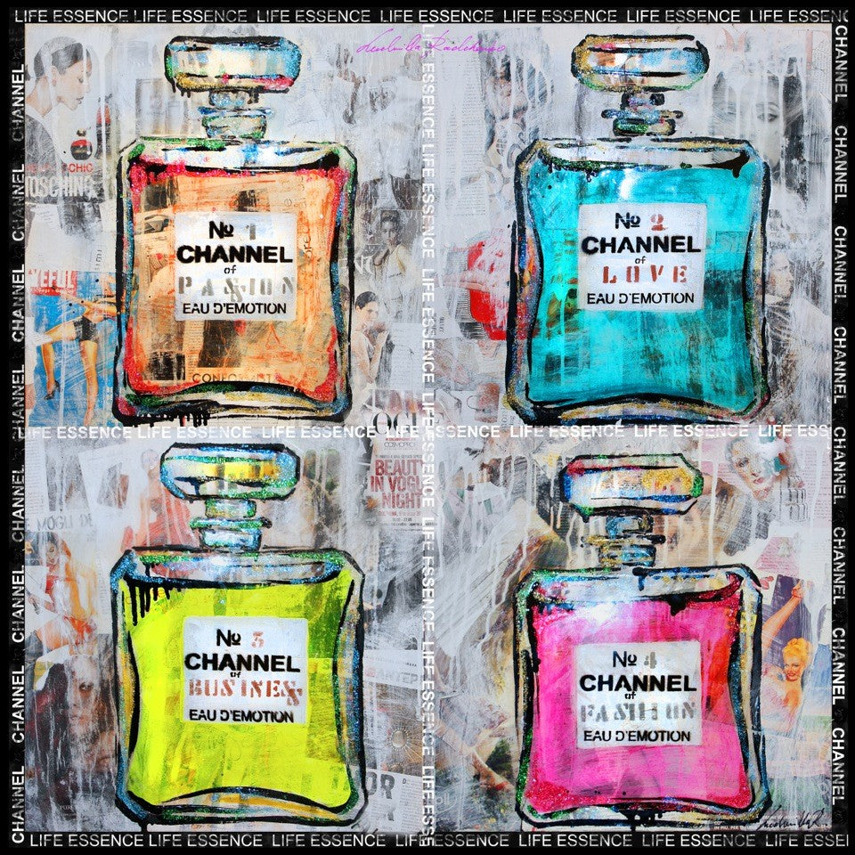 FullArt Life Essence Channel — Art Multiple Print Scarf 140X140, Art to Wear, Limited Edition