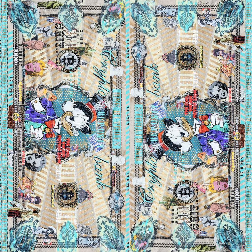 FullArt Crypto Dollar - Multiple Art print scarf 140X140, art-to-wear, limited edition