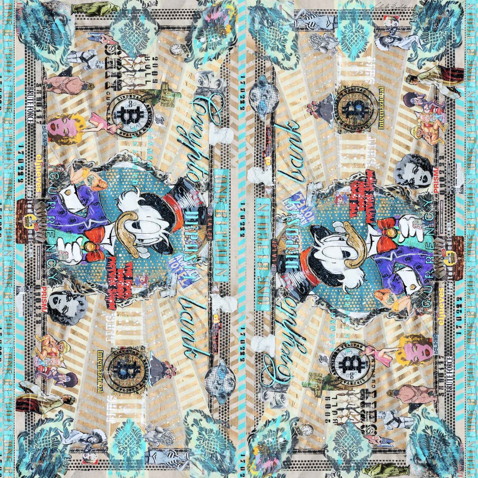 FullArt Crypto Dollar - Multiple Art print scarf 140X140, art-to-wear, limited edition