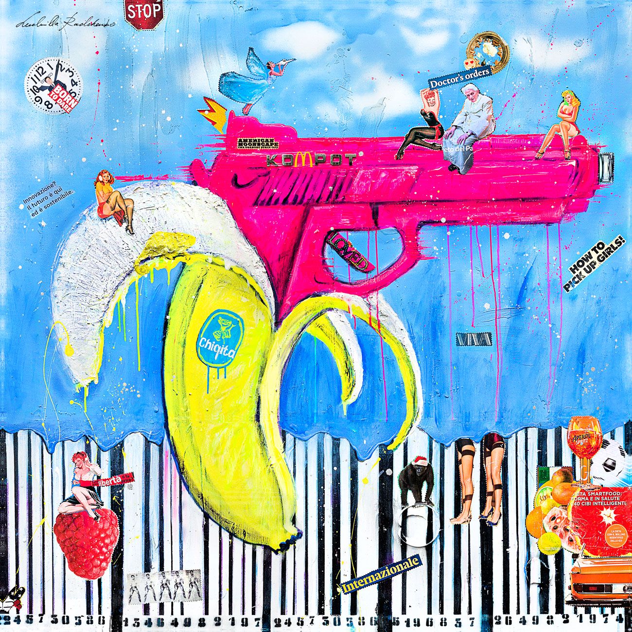 Fullart FullArt Dolce Banana - Multiple Art print scarf 200X140, art-to-wear, limited edition