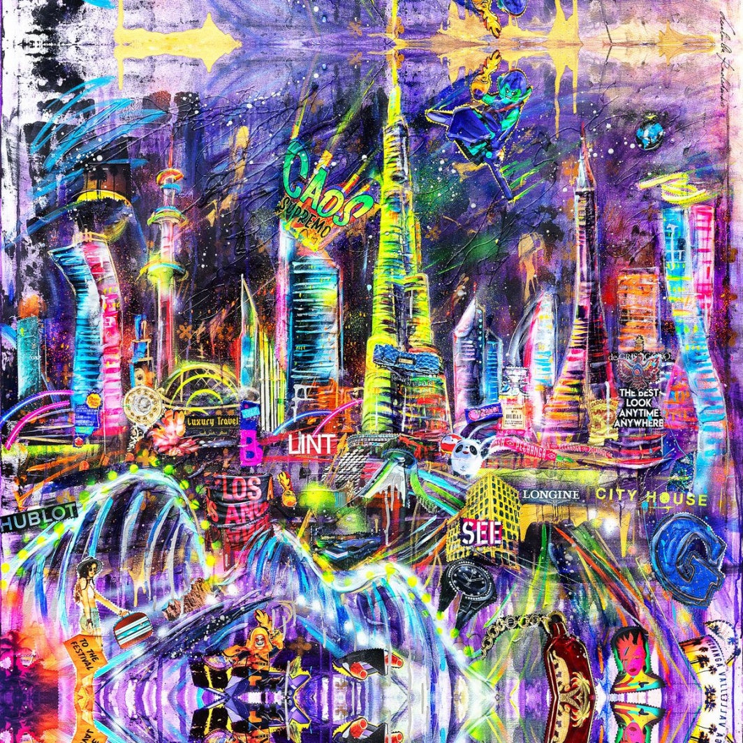 FullArt Dubai Experience - multiple art print scarf on cashmere&silk 140X140, Limited edition