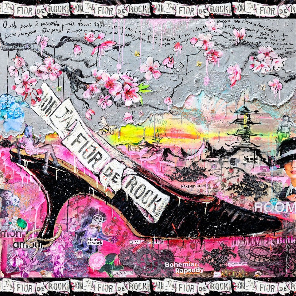 FullArt Fior De Rock, Brand Revolution - multiple art print scarf on cashmere&silk 140X140, Limited edition