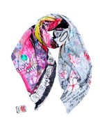 FullArt Fior De Rock, Brand Revolution - Art Multiple Print Scarf In Silk and Cashmere 140X140, Limited Edition