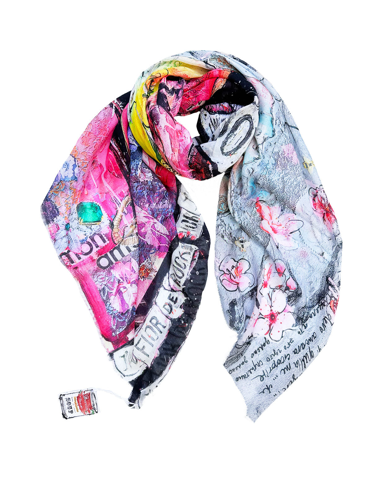 FullArt Fior De Rock, Brand Revolution - multiple art print scarf on cashmere&silk 140X140, Limited edition