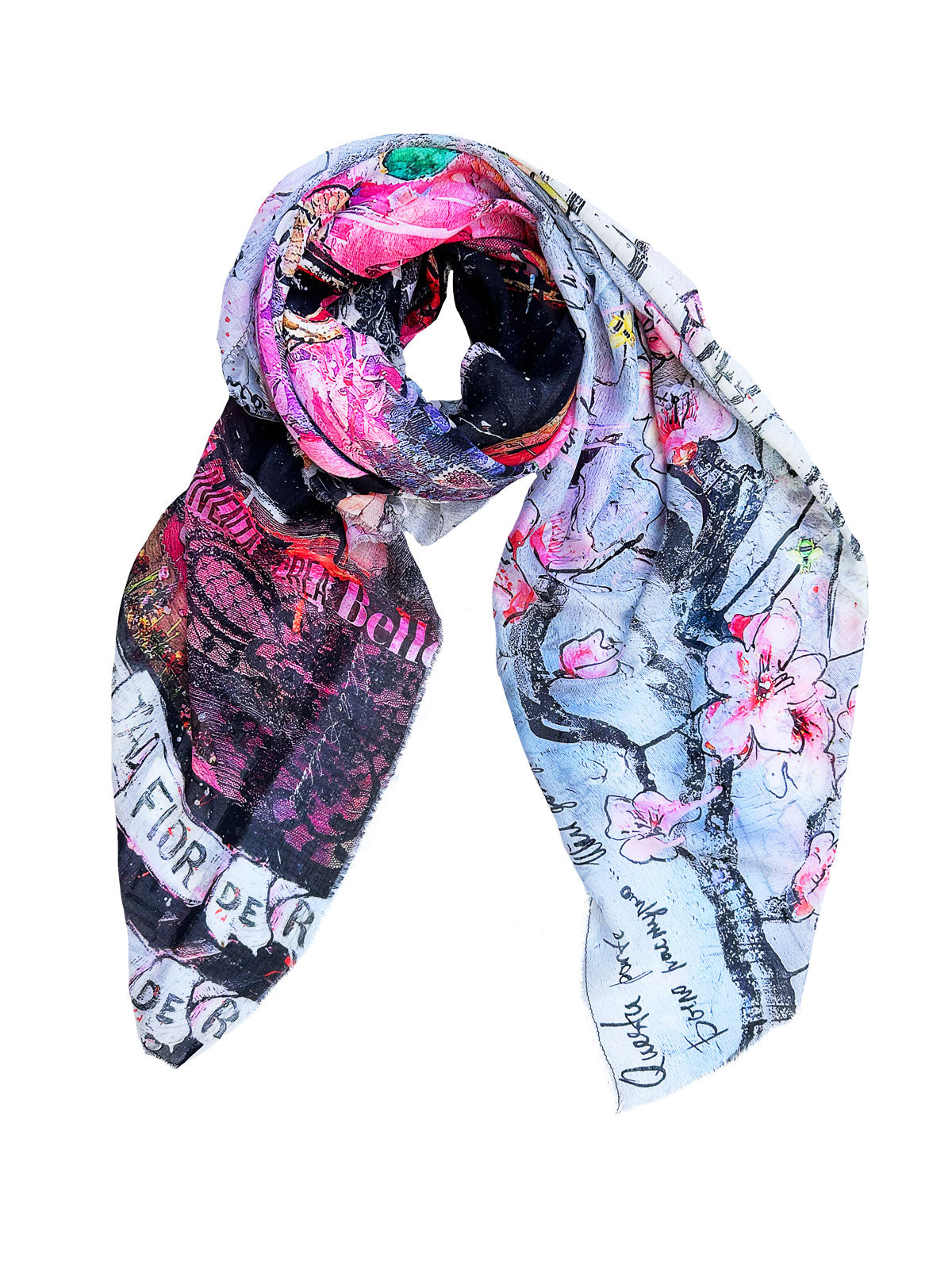 FullArt Fior De Rock, Brand Revolution - Art Multiple Print Scarf In Silk and Cashmere 140X140, Limited Edition