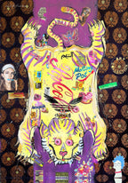 Fullart Tigers Sins, GLUTTONY  FullArt, multiple art print scarf on cashmere and silk 140X200