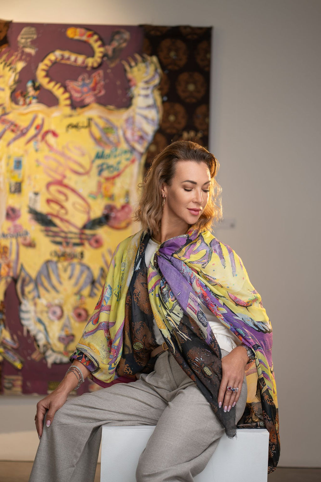 Fullart Tigers Sins, GLUTTONY  FullArt, multiple art print scarf on cashmere and silk 140X200