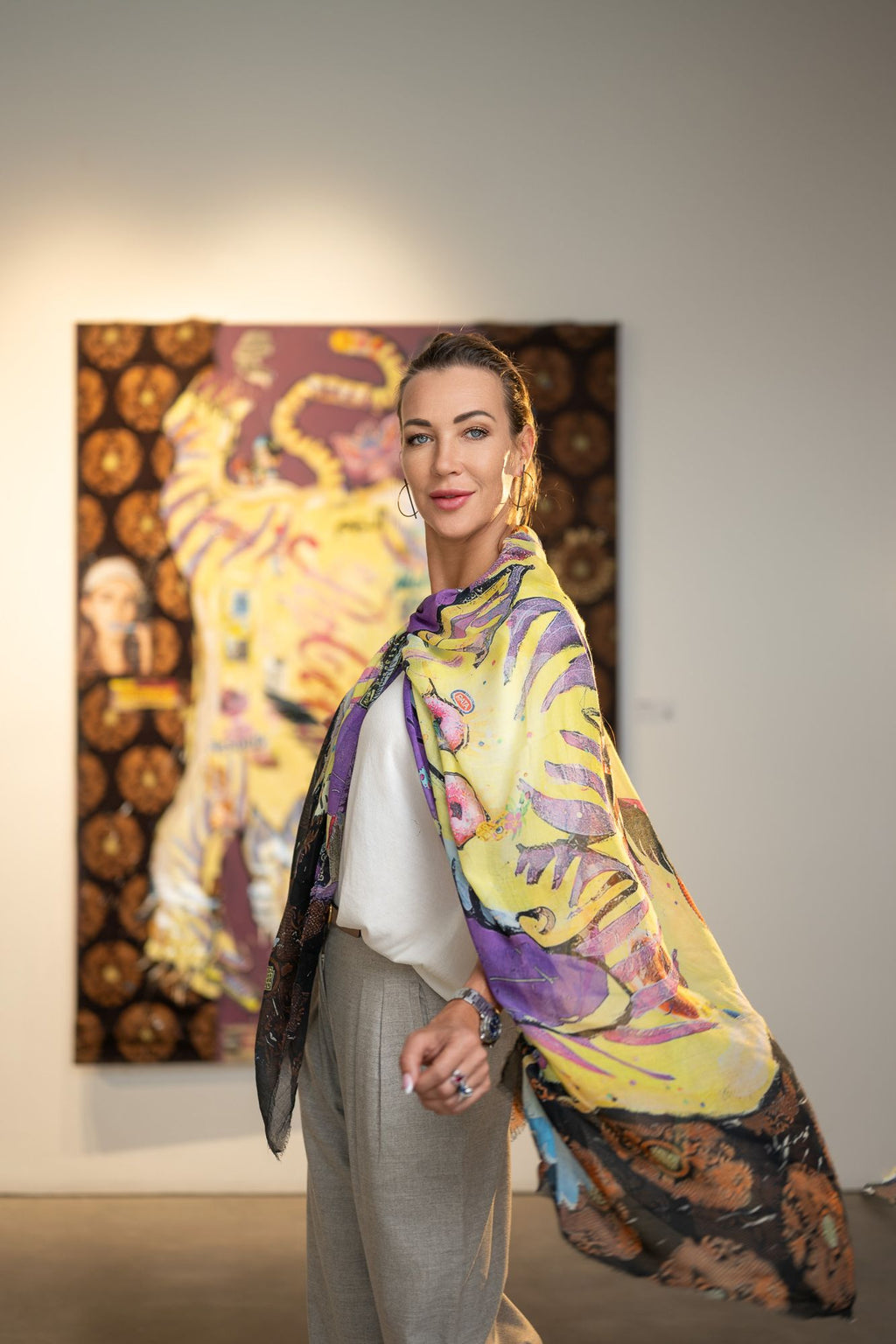 Fullart Tigers Sins, GLUTTONY  FullArt, multiple art print scarf on cashmere and silk 140X200