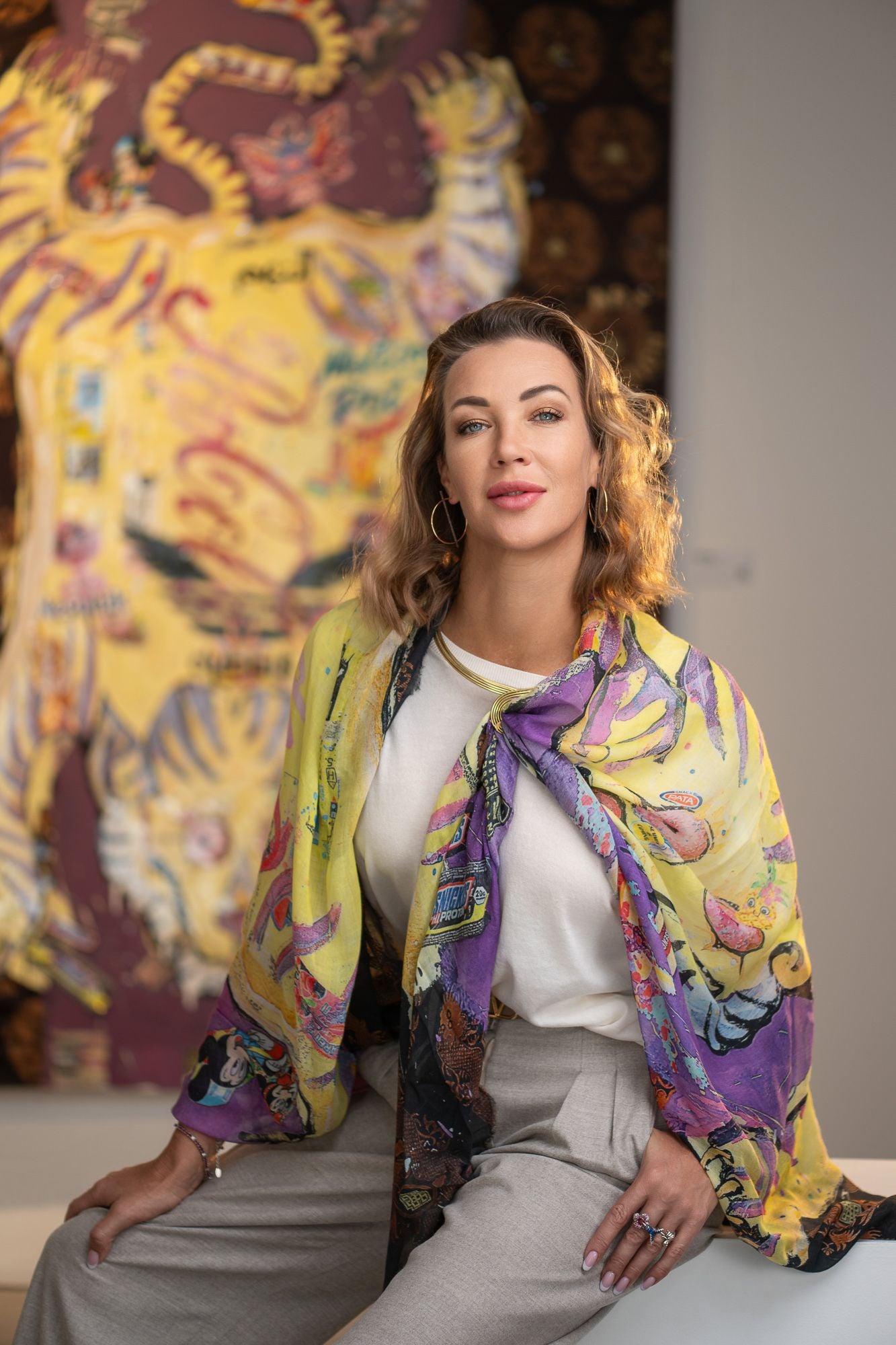 Fullart Tigers Sins, GLUTTONY  FullArt, multiple art print scarf on cashmere and silk 140X200