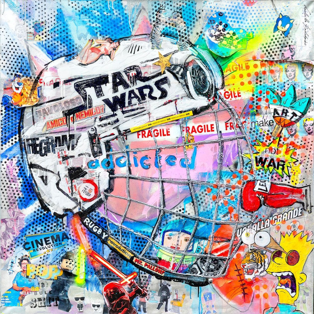 FullArt HUG PLEASE - multiple art print scarf on cashmere&silk 140X140