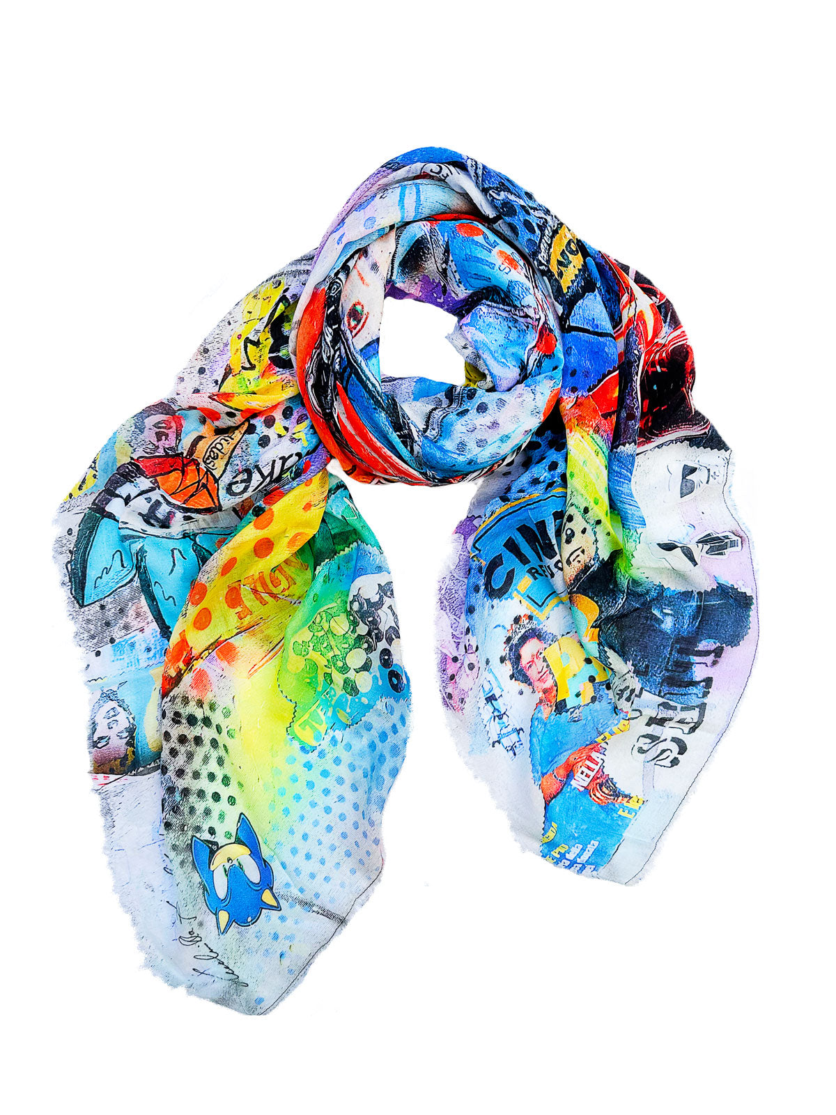 FullArt HUG PLEASE - multiple art print scarf on cashmere&silk 140X140