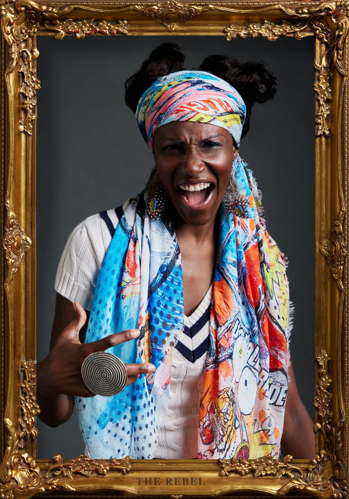 FullArt HUG PLEASE - multiple art print scarf on cashmere&silk 140X140