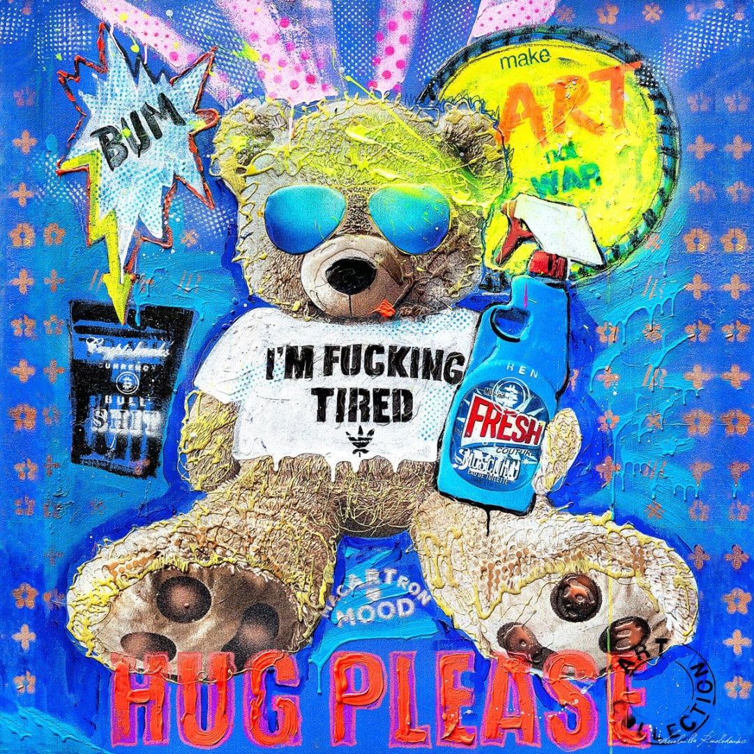 FullArt HUG PLEASE - multiple art print scarf on cashmere&silk 140X140