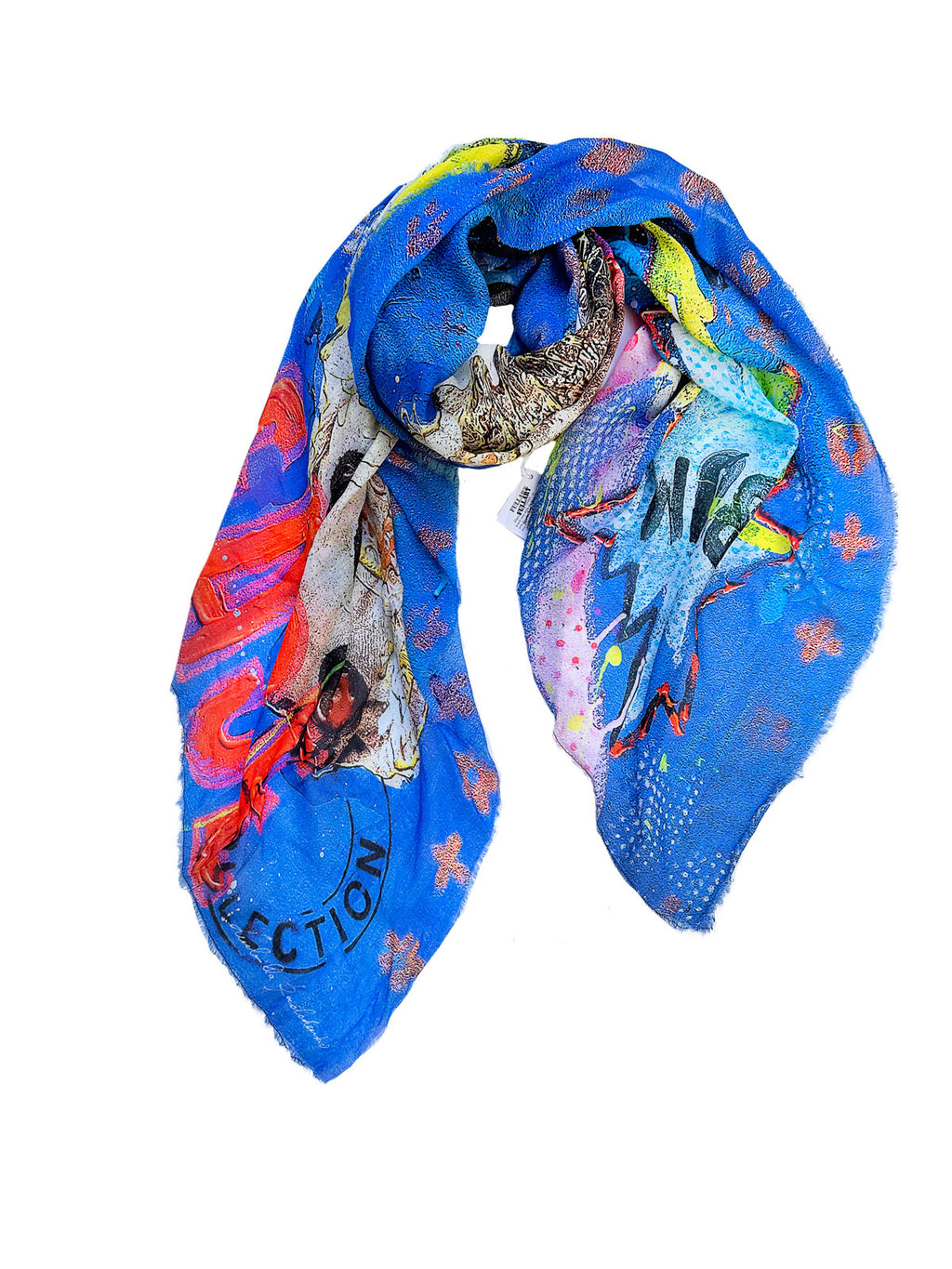 FullArt HUG PLEASE - multiple art print scarf on cashmere&silk 140X140