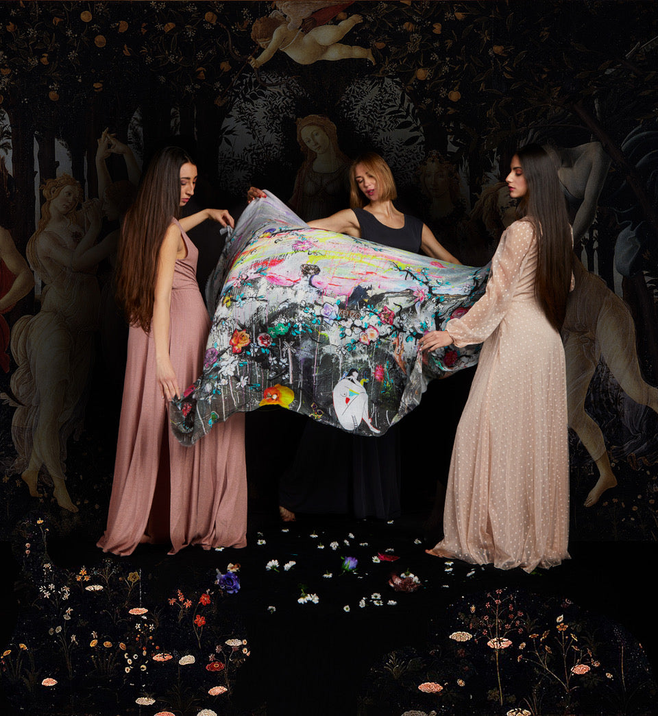 FullArt Awakening After the Confusion - Multiple Art print scarf 200X140, art-to-wear, limited edition