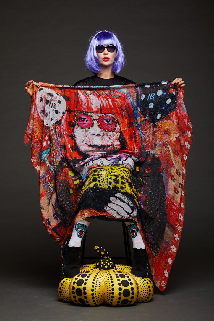 FullArt Kusama World - Art Multiple Print Scarf 140X140, Art to Wear, Limited Edition