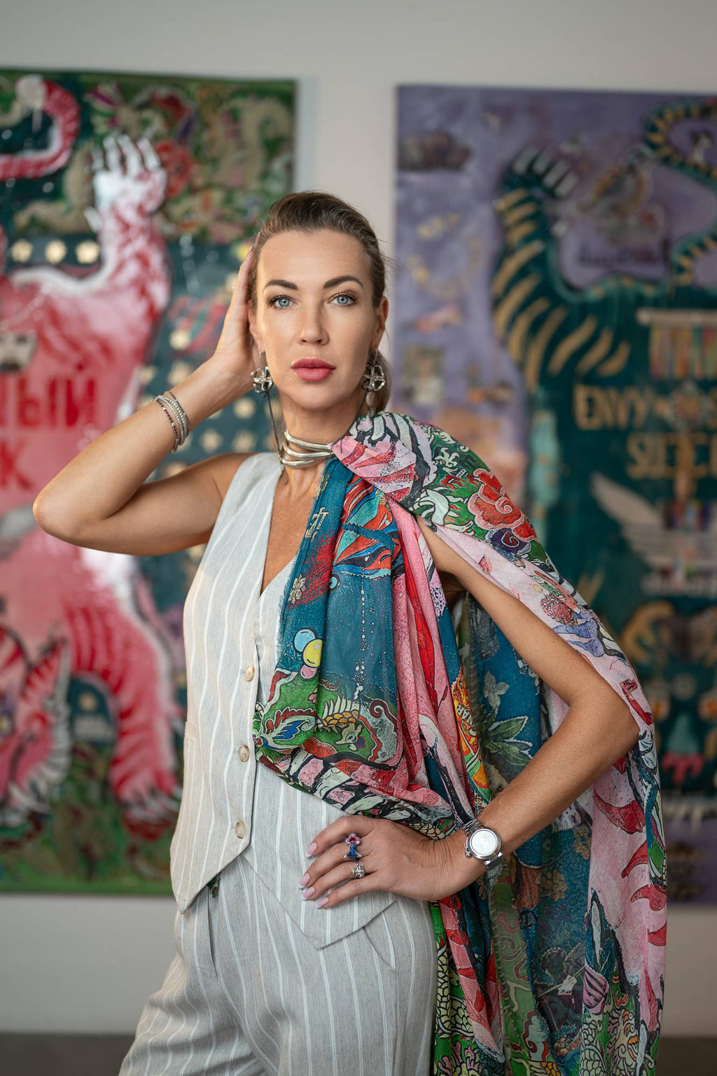 Fullart LUST, The Wings of Power -  FullArt, multiple art print scarf on cashmere and silk 140X200