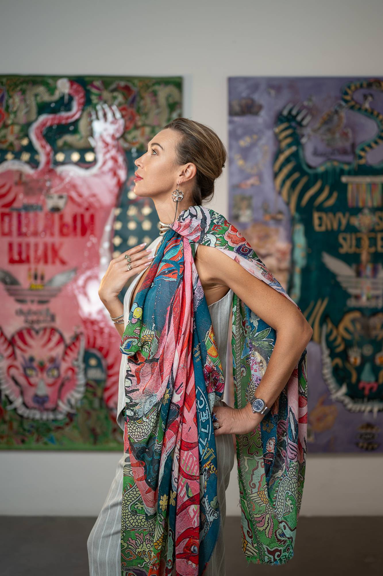 Fullart LUST, The Wings of Power -  FullArt, multiple art print scarf on cashmere and silk 140X200